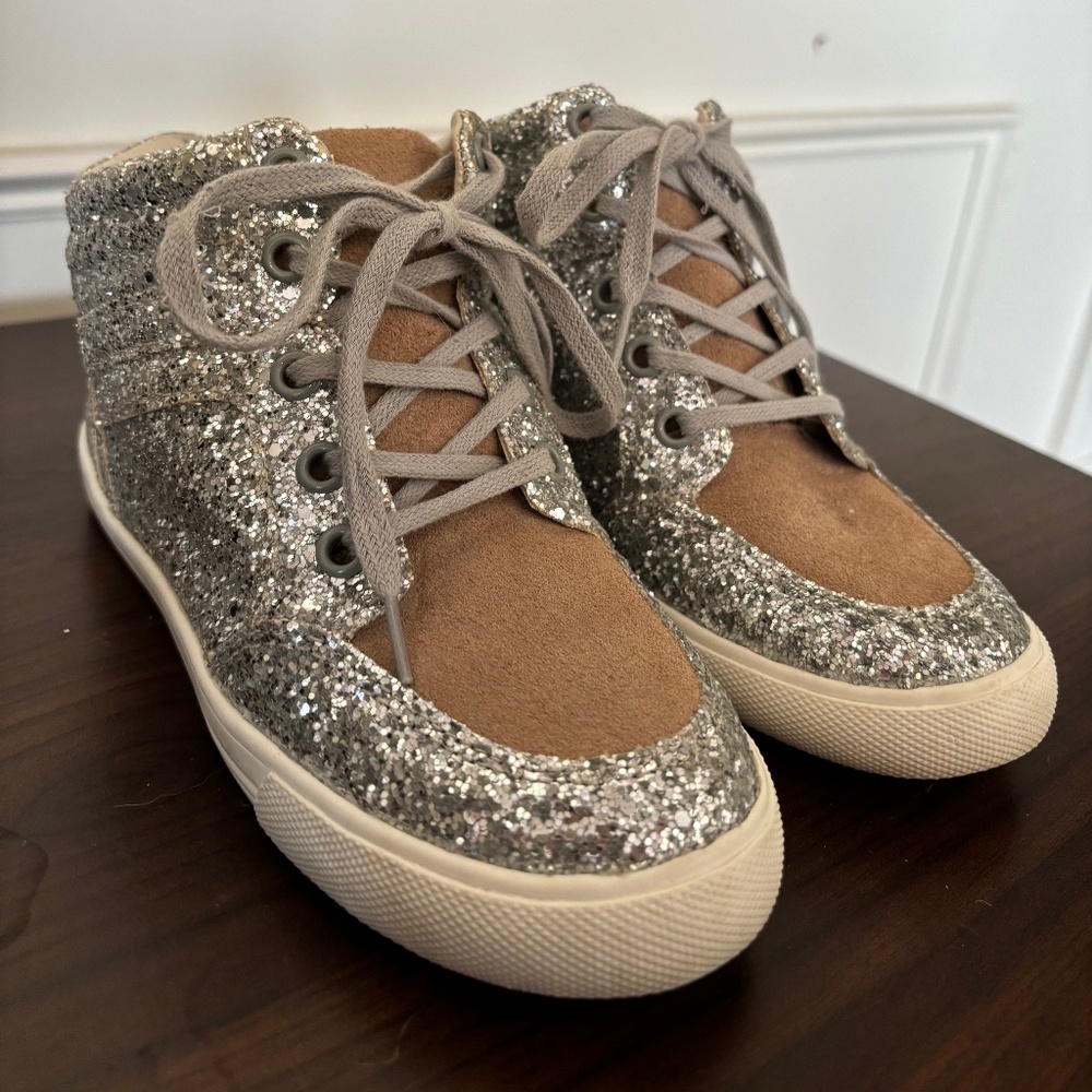 Girls Glitter Suede High-top Sneakers